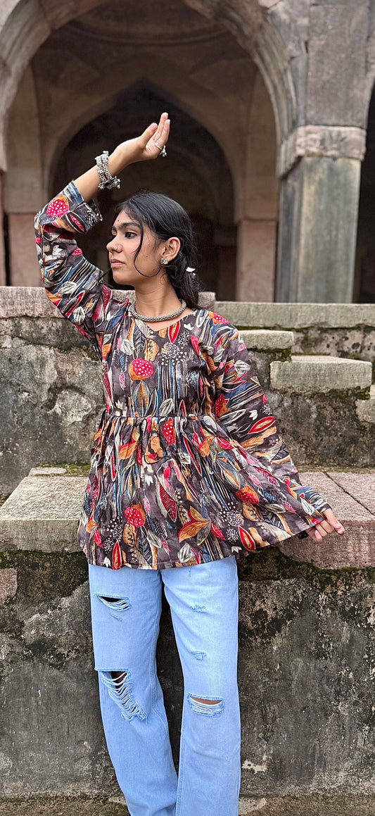 Traditional Sanganeri-style paisley and floral motifs Short Kurti