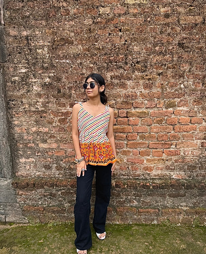 Straight square neck Short Kurti with tie-up shoulder straps