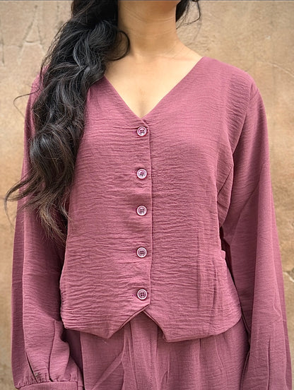 V-Neck Shirt & Wide-Leg Pants Cord Sets – Soft office look cord sets /office wear, casual wear