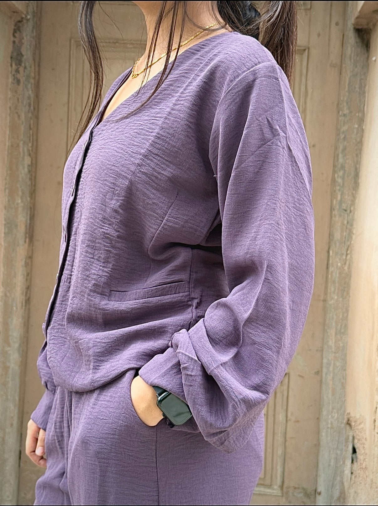 V-Neck Shirt & Wide-Leg Pants Cord Sets – Soft office look cord sets /office wear, casual wear