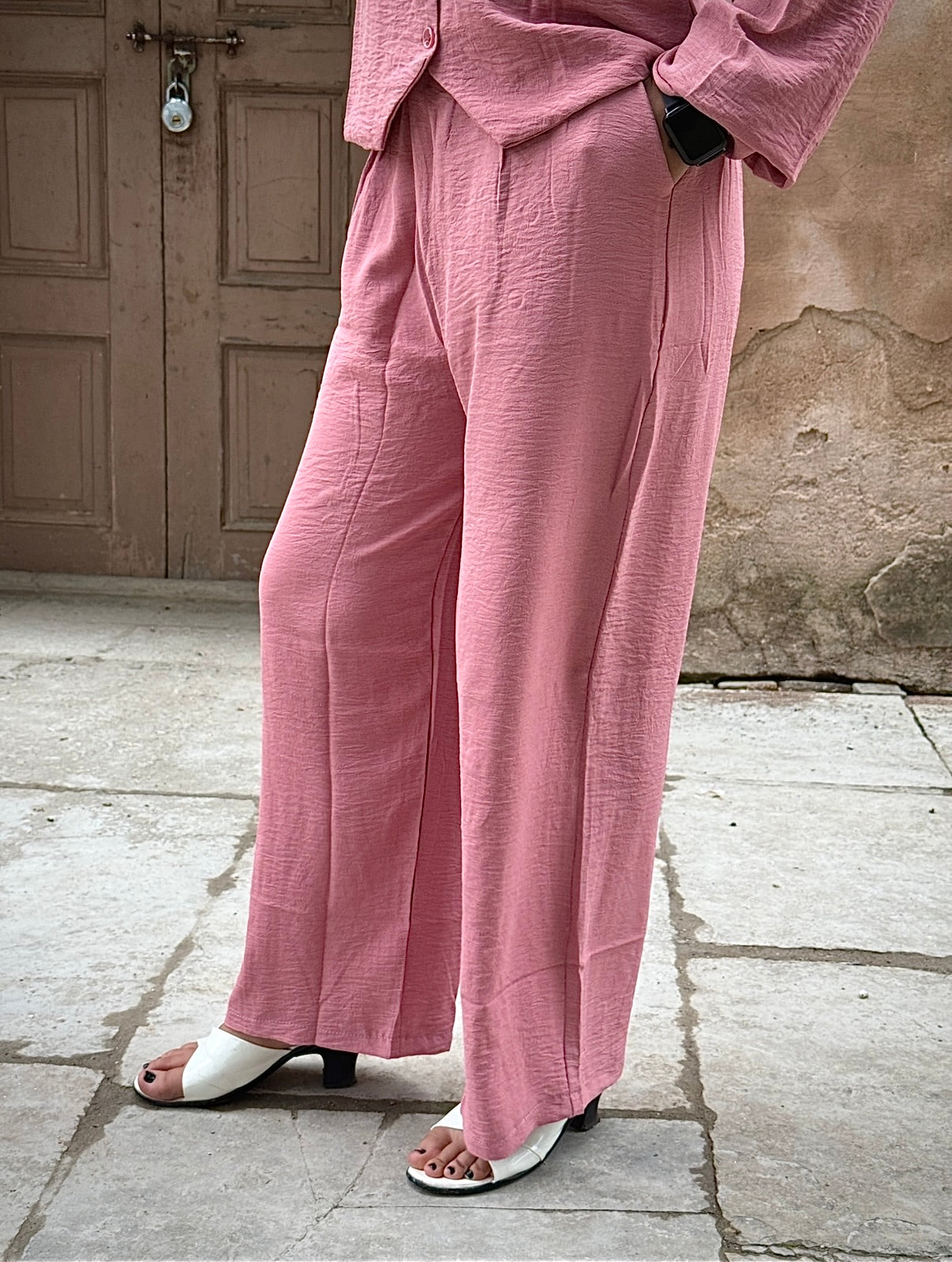 V-Neck Shirt & Wide-Leg Pants Cord Sets – Soft office look cord sets /office wear, casual wear