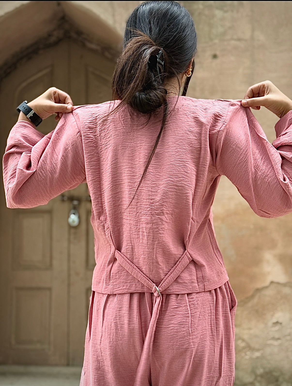 V-Neck Shirt & Wide-Leg Pants Cord Sets – Soft office look cord sets /office wear, casual wear