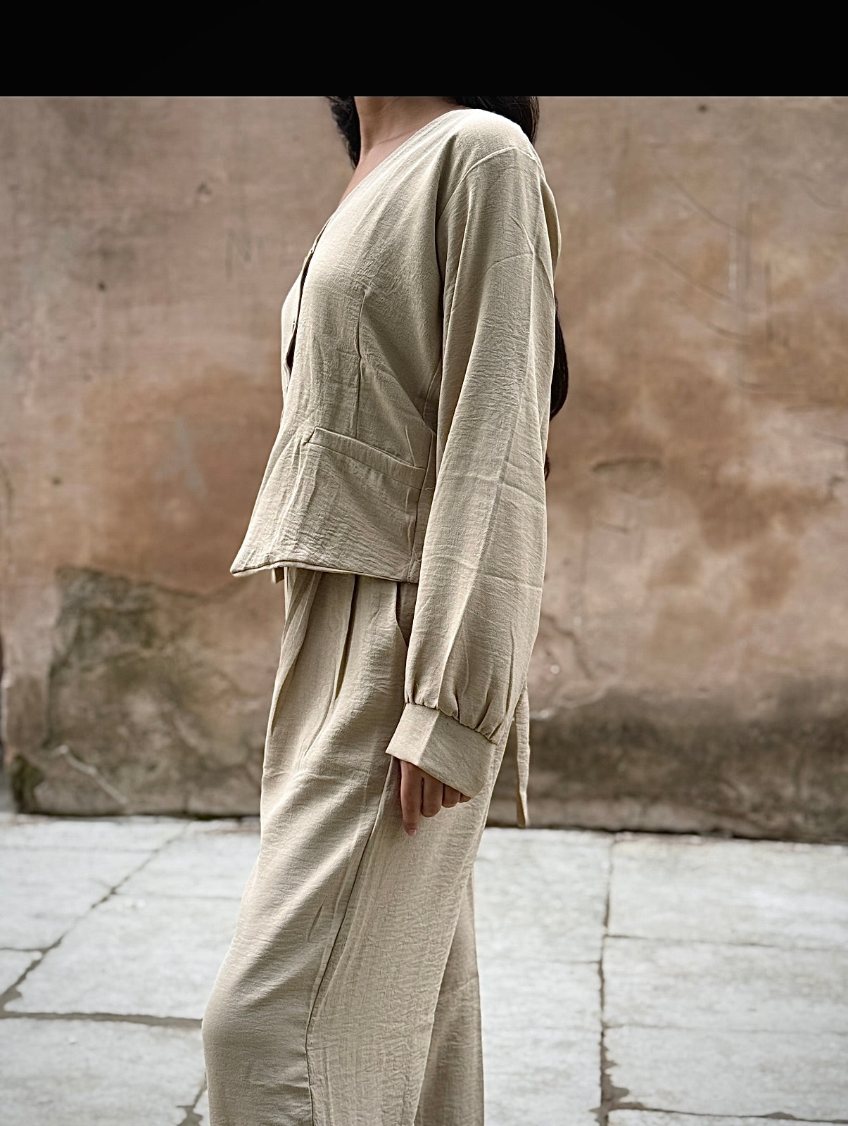 V-Neck Shirt & Wide-Leg Pants Cord Sets – Soft office look cord sets /office wear, casual wear