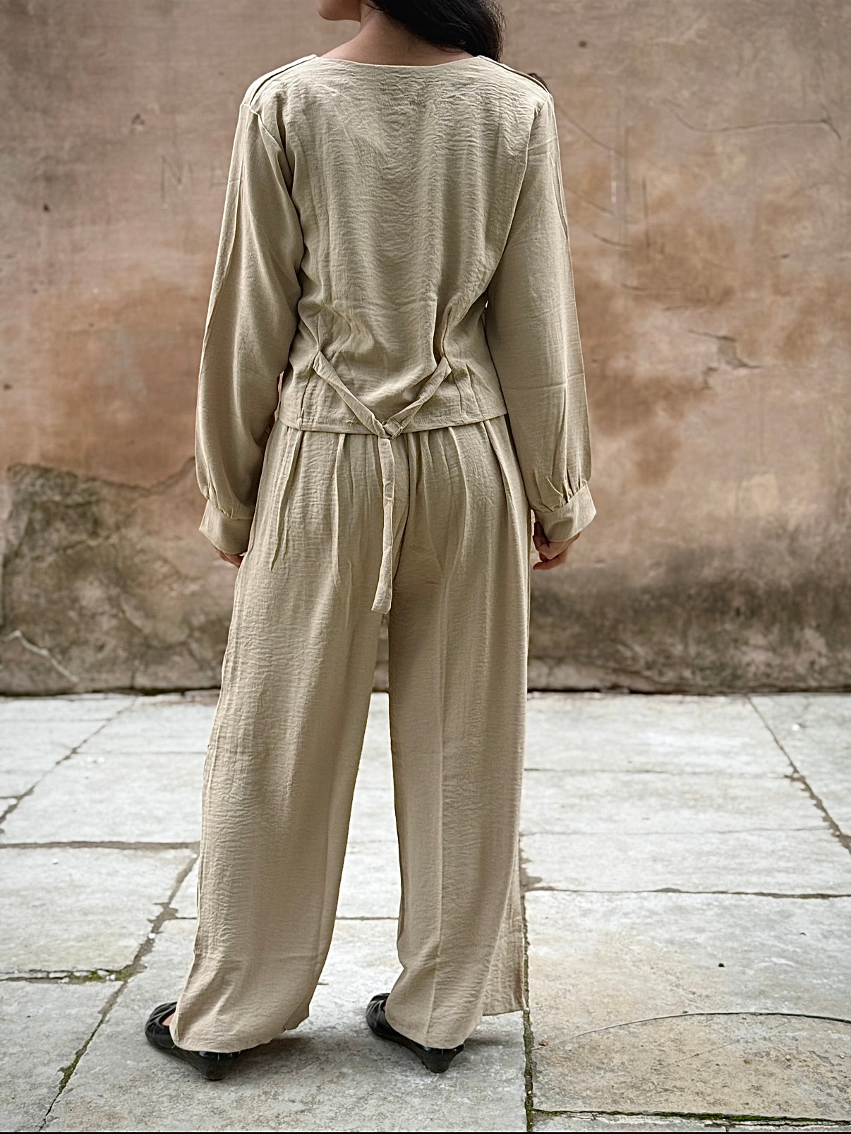 V-Neck Shirt & Wide-Leg Pants Cord Sets – Soft office look cord sets /office wear, casual wear