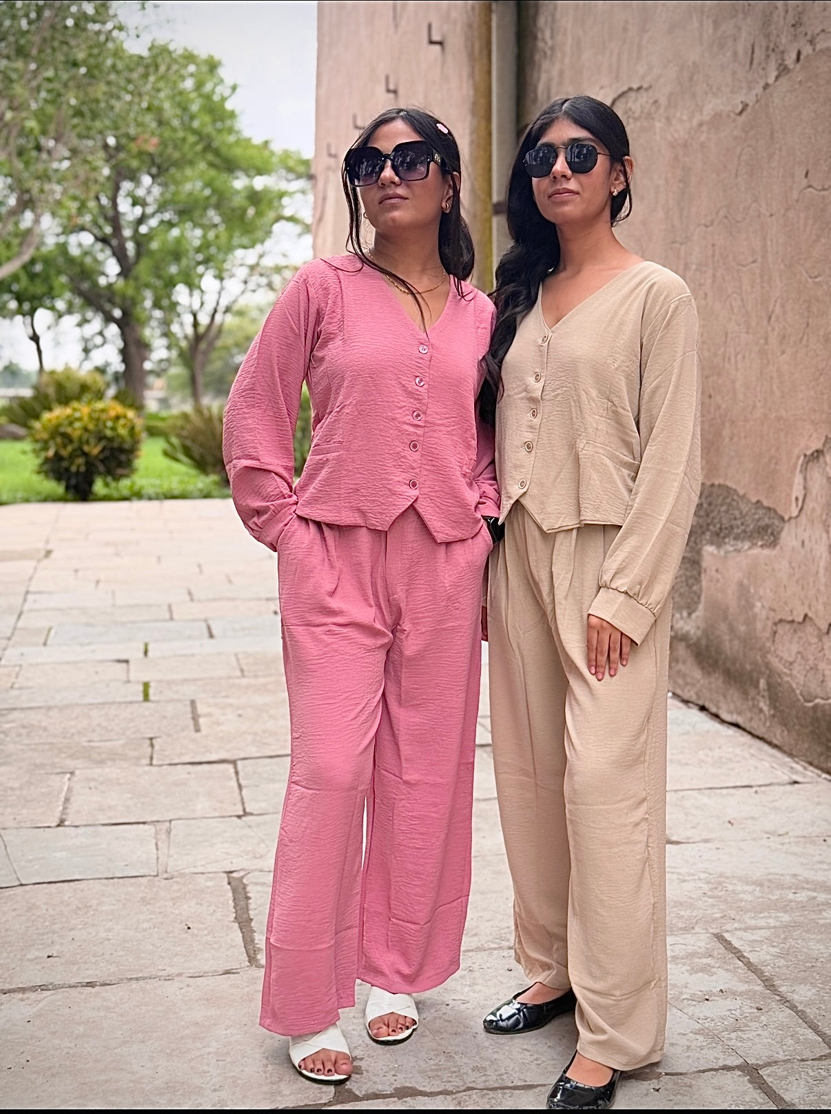 V-Neck Shirt & Wide-Leg Pants Cord Sets – Soft office look cord sets /office wear, casual wear