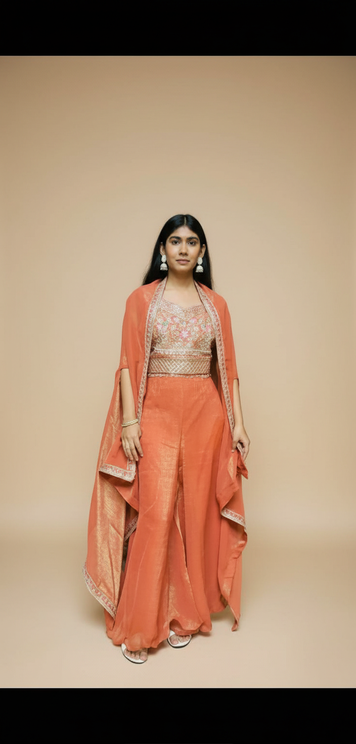 Peach Embroidered Shrara Set with Dupatta | Elegant Festive Wear for Women
