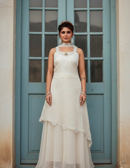 Ivory Grace Embroidered Sharara Set