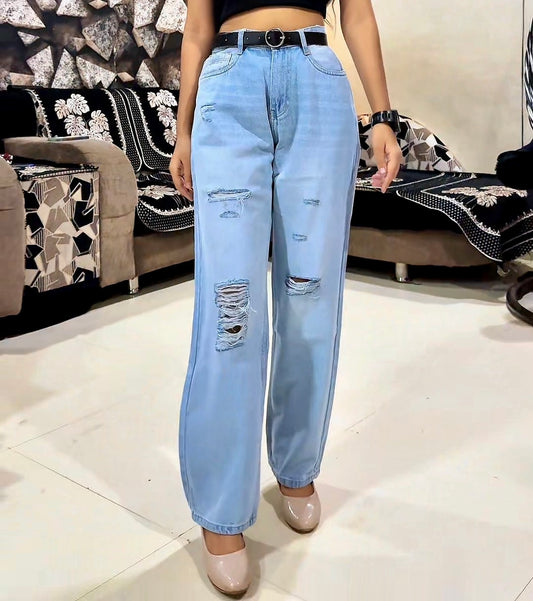High Waist Distressed Baggy Jeans for Women