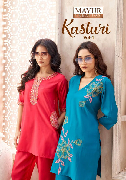 Indian Ethnic Embroidered Kurti & Straight Pant Co-Ord Set for Women