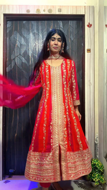 "Laal Rangrez" Traditional Embroidered Kurta & Palazzo Set – Red Royalty