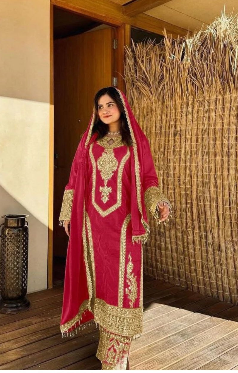 Embroidered Kurta Pant Dupatta Set