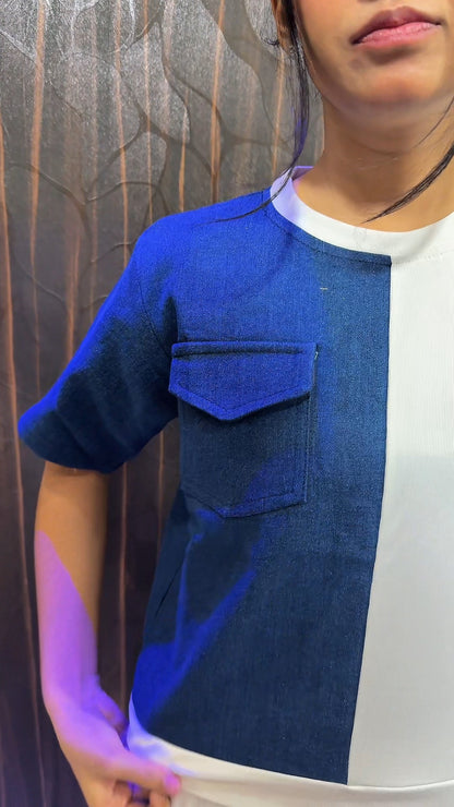 Denim Colorblock Utility Co-ord Set (Top & Pants)