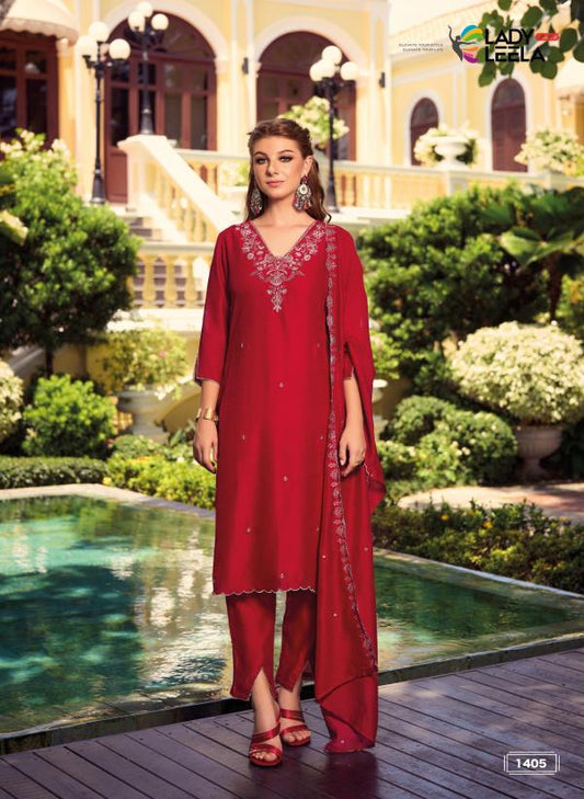 Elegant Red Embroidered Kurta Pant Set with Dupatta | Festive & Wedding Wear for Women