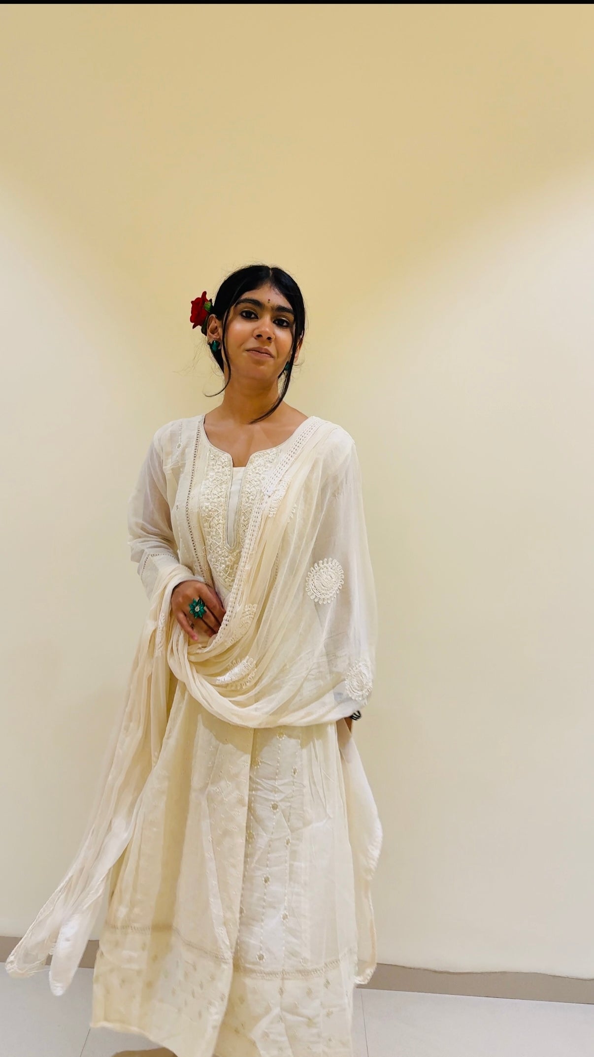 ✨ Elegant Off-White Chikankari Anarkali Set | Timeless Ethnic Charm