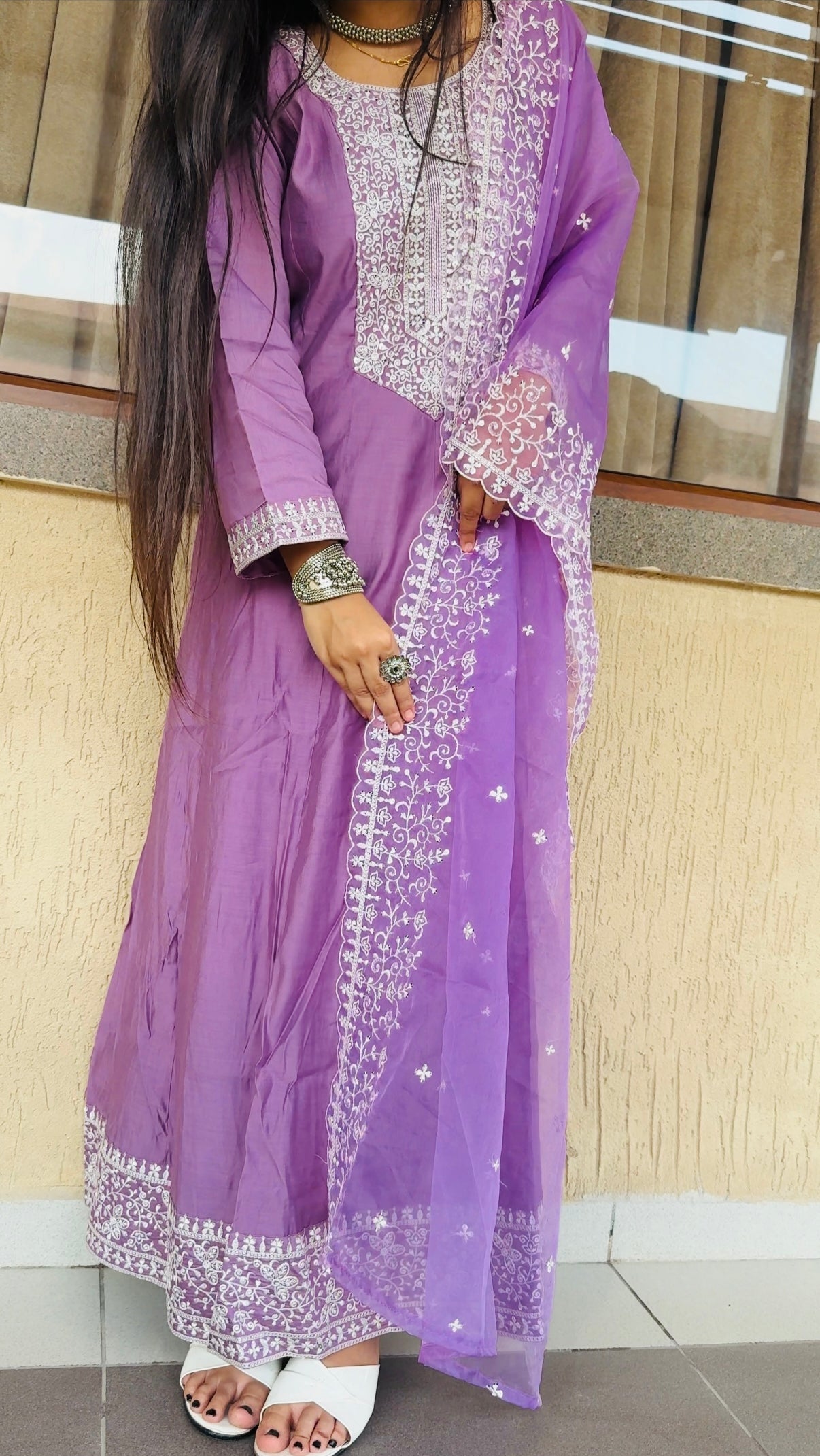 ✨ Lavender Grace Embroidered Anarkali Suit