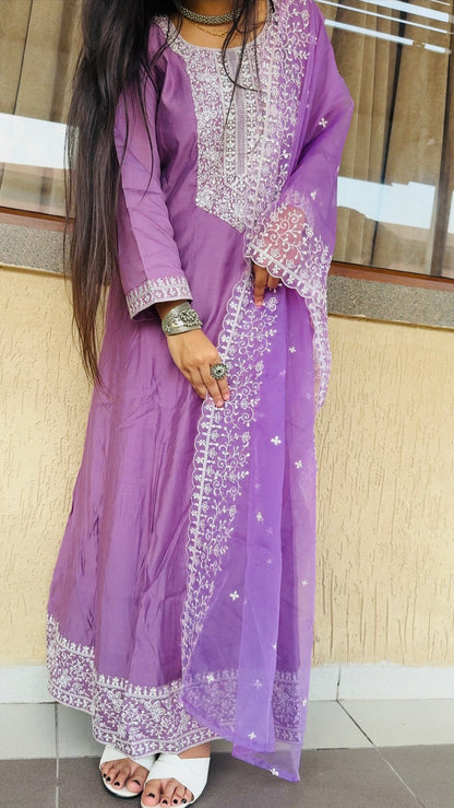 ✨ Lavender Grace Embroidered Anarkali Suit