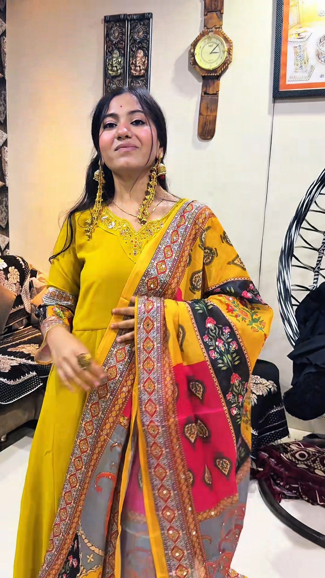 Sunshine Bloom Yellow Anarkali Set with Multicolor Printed Dupatta