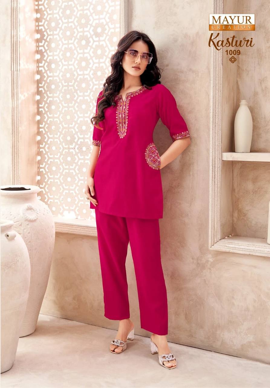 Indian Ethnic Embroidered Kurti & Straight Pant Co-Ord Set for Women