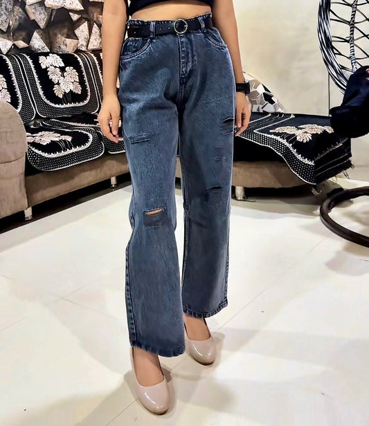 Damage Grey Straight fit Baggy Jeans for Women
