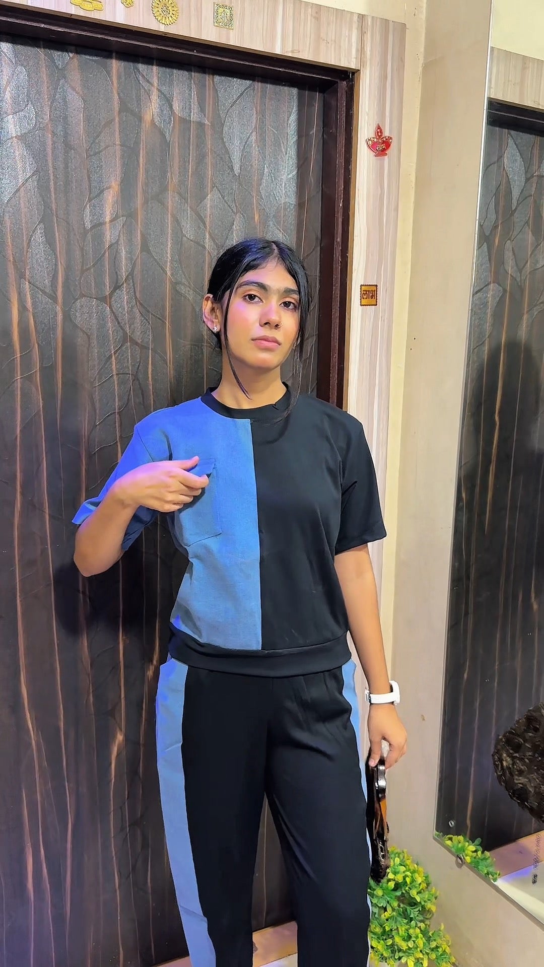 Denim Colorblock Utility Co-ord Set (Top & Pants)