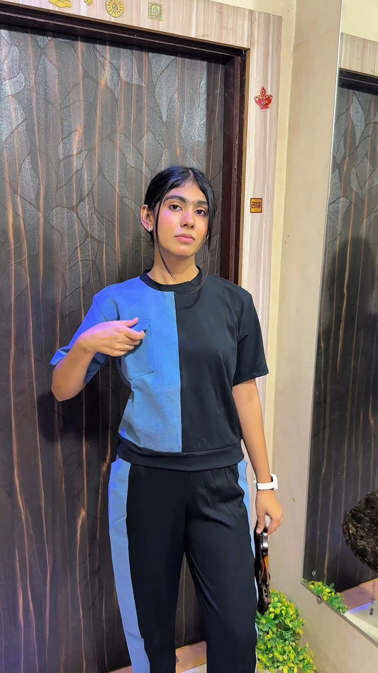 Denim Colorblock Utility Co-ord Set (Top & Pants)