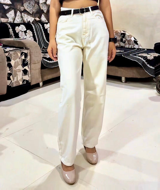 White Straight fit Baggy Jeans for Women