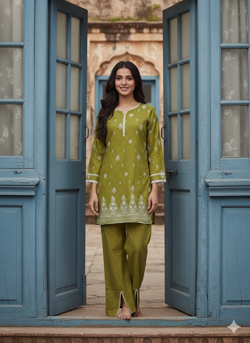 Indian Graceful Printed Ethnic Co-Ord Set with Embroidered Border