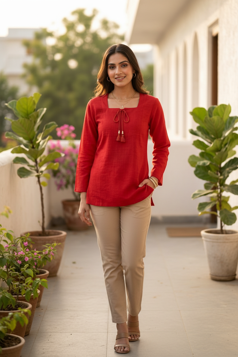 Red Cotton short kurti