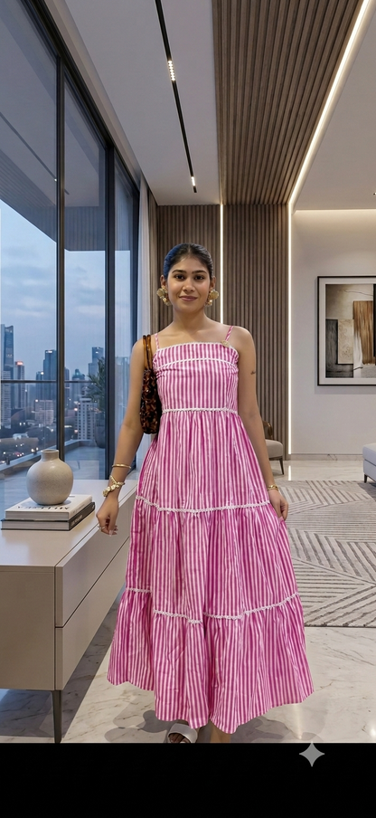 Women's Striped Tiered Maxi Dress with Shoulder Straps | Casual Summer Dress
