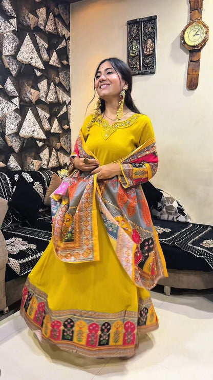Sunshine Bloom Yellow Anarkali Set with Multicolor Printed Dupatta