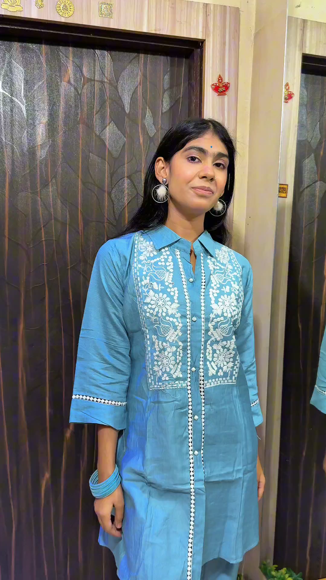 Blue Embroidered Cord Set with Pants