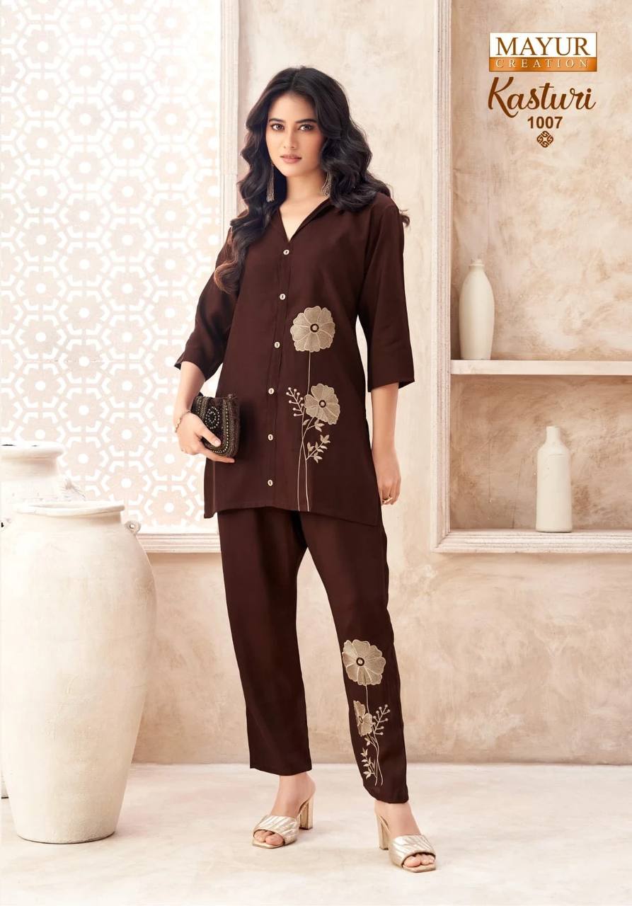 Indian Ethnic Embroidered Kurti & Straight Pant Co-Ord Set for Women