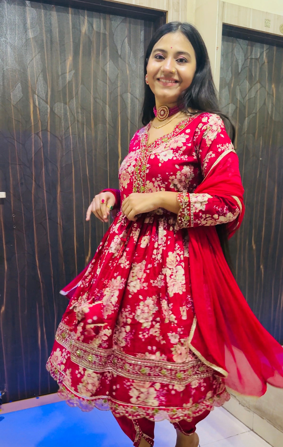 Floral Printed Cotton Short Kurti with Dhoti