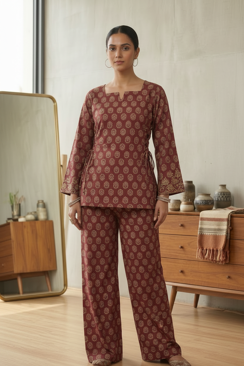 Dor Full Sleeve Side Tie Top with pant