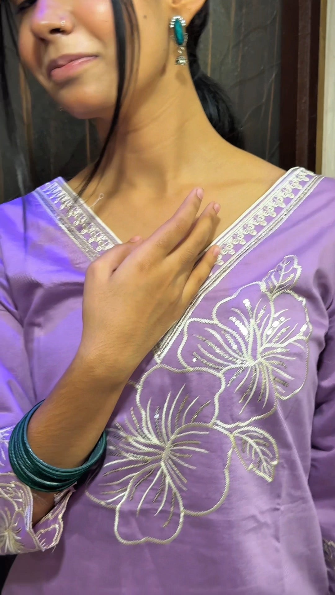 Lavender Floral Embroidered Cord Sets