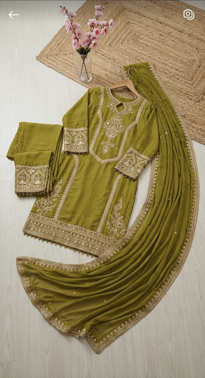Embroidered Kurta Pant Dupatta Set