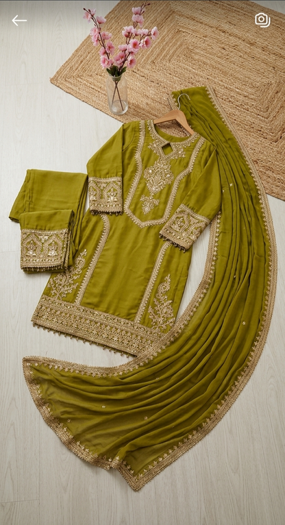 Embroidered Kurta Pant Dupatta Set