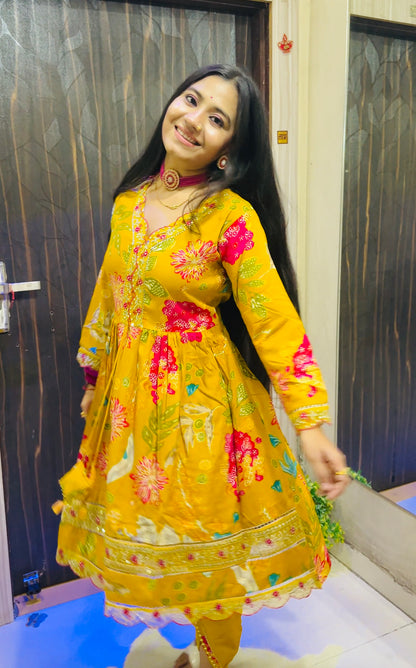 Floral Printed Cotton Short Kurti with Dhoti