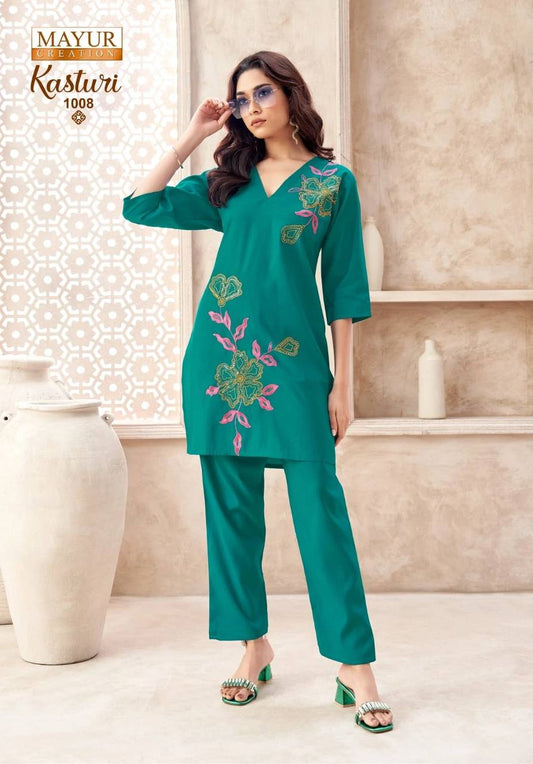 Indian Ethnic Embroidered Kurti & Straight Pant Co-Ord Set for Women