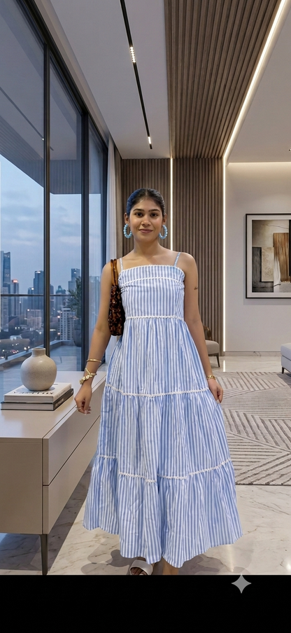 Women's Striped Tiered Maxi Dress with Shoulder Straps | Casual Summer Dress