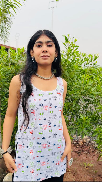 Handcrafted Cotton Short Kurti – Ikat & Block Print Boho Ethnic Top