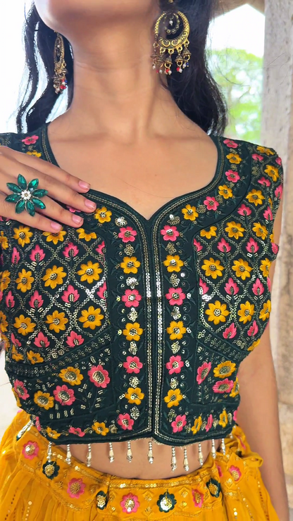 Designer Lehenga Choli for Women | Mehendi, Sangeet, Haldi Outfit