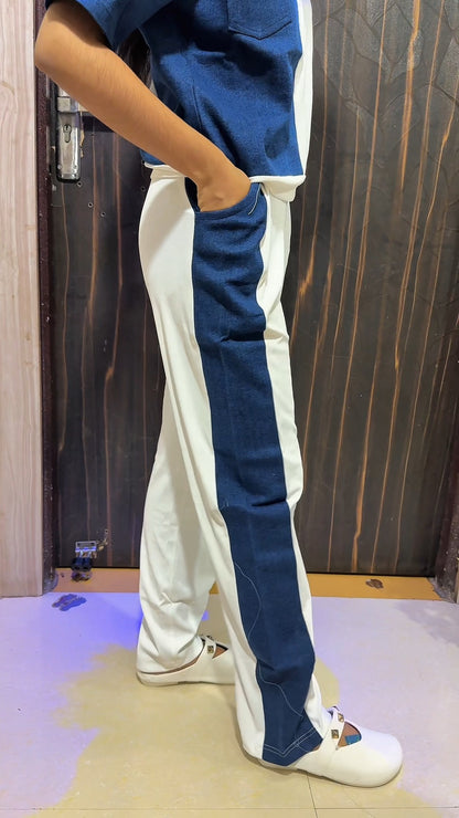 Denim Colorblock Utility Co-ord Set (Top & Pants)