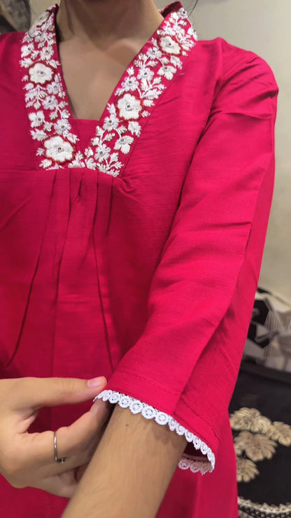 "Gulabi Noor" Embroidered Anarkali Kurta Set with Dupatta – Pink & White Elegance