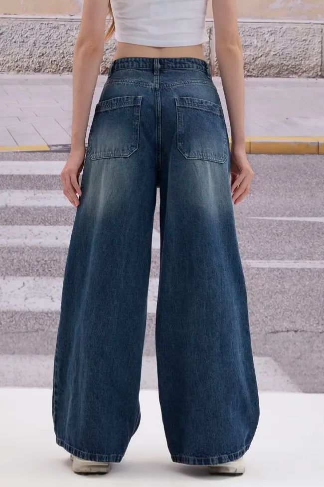 Classic Blue Wide-Leg Denim Jeans