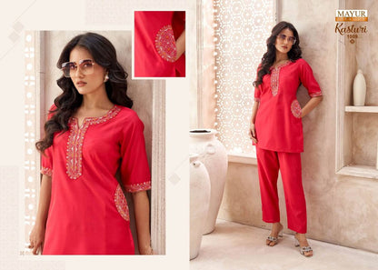 Indian Ethnic Embroidered Kurti & Straight Pant Co-Ord Set for Women