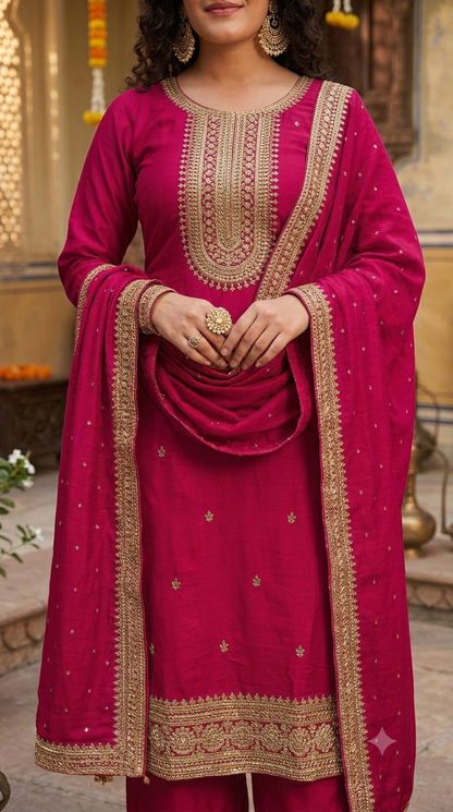 Zarika Mustard Embroidered Kurta Palazzo Set with Dupatta