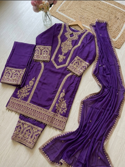Embroidered Kurta Pant Dupatta Set