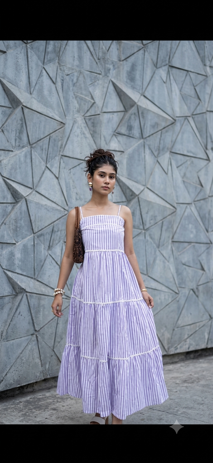 Women's Striped Tiered Maxi Dress with Shoulder Straps | Casual Summer Dress