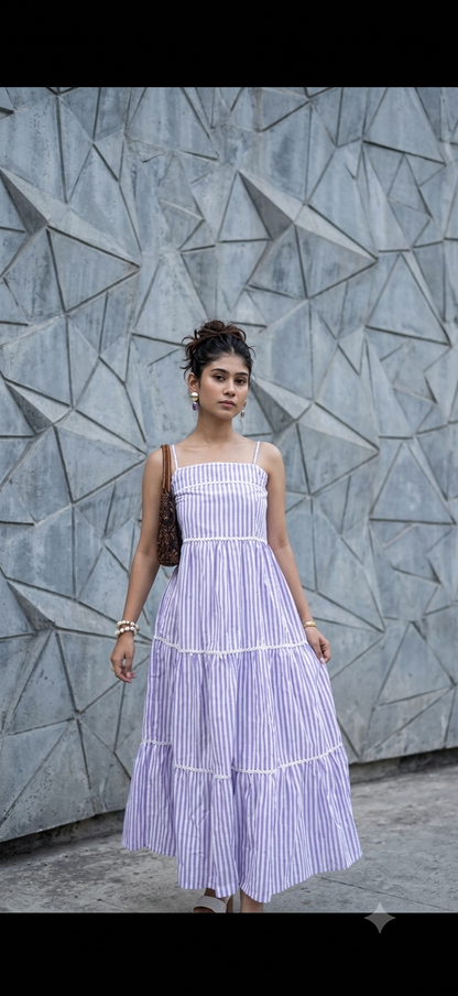 Women's Striped Tiered Maxi Dress with Shoulder Straps | Casual Summer Dress